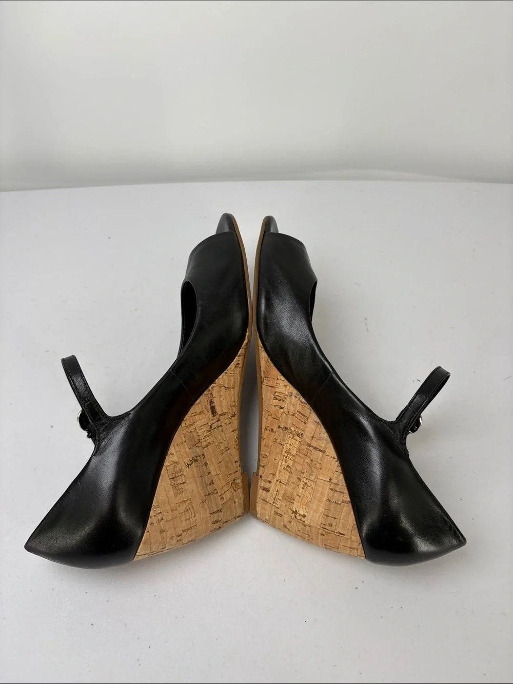 🕊️ Franco Sarto  Leather Cork Wedge Mary Jane Sandals w peep Toe